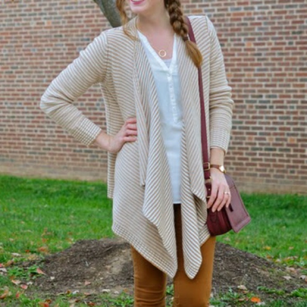 Merona open cardigan in cream & tan stripe
